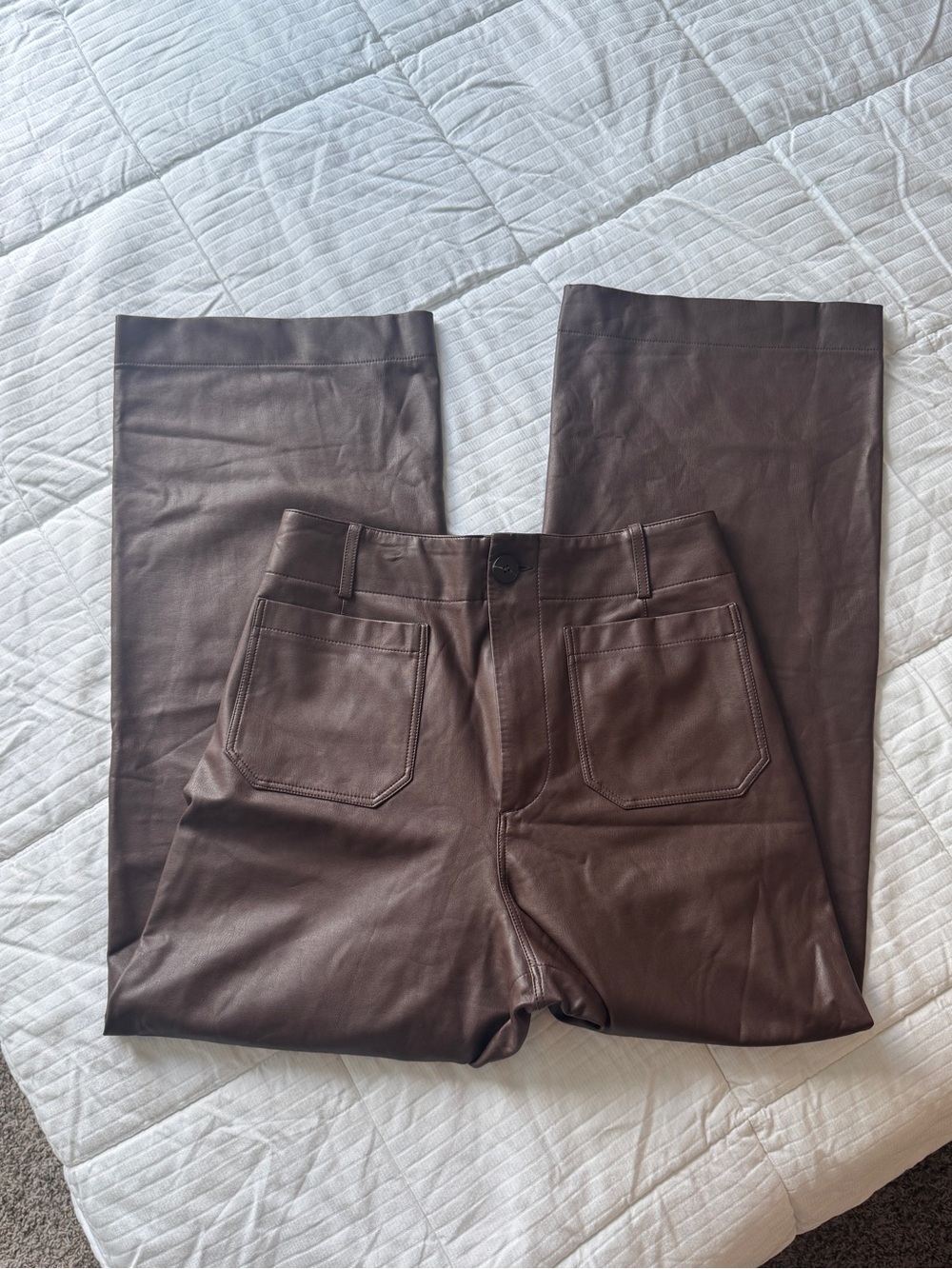 Maeve Anthropologie brown faux leather wide leg cropped pants, size 29T - Picture 3 of 9